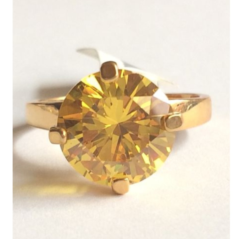 Gold Citrine Cocktail Ring Size 10 Canary Yellow - Picture 2 of 8